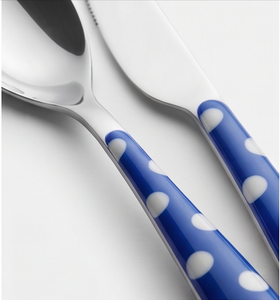 Juego de cubiertos de acero inoxidable con mangos azules con lunares, aptos para lavavajillas, para fiestas y uso doméstico. - Product Image 2
