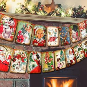 Decorazioni Natalizie in Stile Vittoriano Tradizionale, Striscione con Babbo Natale per Decorazioni Murali e Feste - Product Image 1