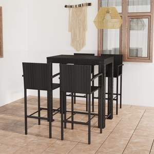 Grand ensemble de bar de jardin en rotin PE noir avec acier thermolaqué – Mobilier d'extérieur élégant - Product Image 1