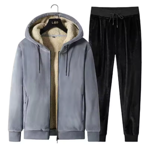 L&O Unisex Fleece Tracksuit Hooded Zip <b>Jacket</b> And Jogger Pants Solid Color Casual <b>Winter</b> Wear Full Length With Side Pockets - Product Image 1