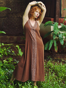 Handmade Khadi Cotton Maxi <b>Dress</b> for Women block printed <b>Boho</b> <b>Summer</b> <b>Dress</b> V-Neck Line Sleeveless Comfortable Backless Sundress - Product Image 6