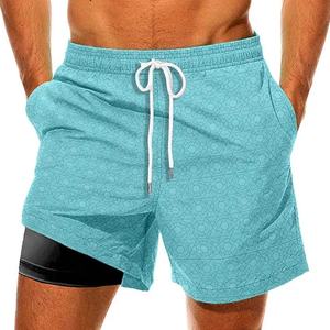 Best Quality Men Shorts Summer Printed Beach-Wear Sweatpants 2-In-1 Double-<b>Layer</b> Cropped Pants Shorts With Pockets - Product Image 2