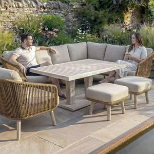 Ensemble de jardin d'extérieur tropical 4 places, structure en métal/bois/aluminium, coussins en tissu, résistant aux intempéries, meubles de patio - Product Image 3