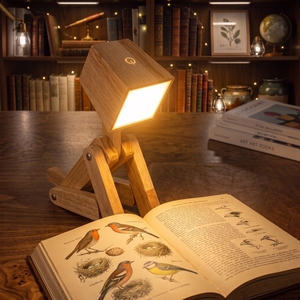 Wooden Rechargeable Led Desk Lamp Touch Control <b>Battery</b> <b>Powered</b> 2700K Warm White <b>Light</b> Minimalist Design Square Shade - Product Image 1