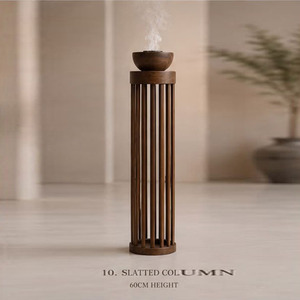 Unique Vertical Cage Wooden Bakhoor Burner With Rope Accents And A Top Basin Round Shape Emitting Fragrant Incense Smoke - Product Image 2