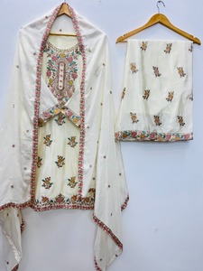 Cream Chinon Embroidered Top With Plazzo And Dupatta Traditional <b>Indian</b> Ethnic Wear For Wedding <b>Indian</b> Boutique LAtest Exclusive - Product Image 4