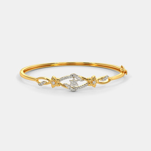 Floral <b>Infinity</b> Diamond Gold Open Cuff Bangle - Product Image 1
