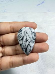 Cabochon de Jaspe Pinolithe Naturel, Pierre Précieuse en Cristal pour Création de Bijoux, Fourniture de Pierres de Guérison, Blanc et Noir - Product Image 2