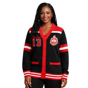Cardigan in Lana Nero Delta Sigma Theta per Donne, Vestibilità Comoda, Tessuto Premium, Abbigliamento Casual per Confraternite Greche - Product Image 1