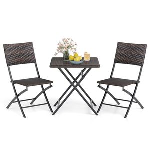 Ensemble bistrot 3 pièces en rotin, table et chaises pliantes d'extérieur avec assise en osier - Product Image 1