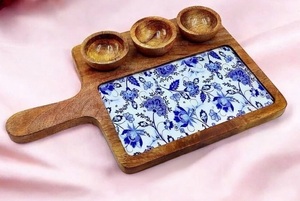 Wholesale Price Natural Wooden Serving Platter With Mini Bowl Set Personalized For Food Dessert & Dry Fruits Serving Platter - Product Image 2