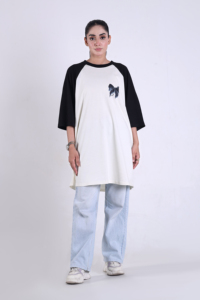 เสื้อยืดแขนยาวทรงโอเวอร์ไซส์สำหรับผู้หญิง คอกลม แขนสามส่วน พิมพ์ลายโบว์ ทรงหลวม ผ้าฝ้ายเจอร์ซีย์ ใส่ได้ทุกฤดู - Product Image 6