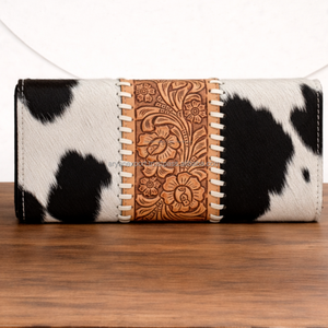 Genuine Tooled Leather <b>Wallet</b> Western Handmade Hair-On Leather <b>Trifold</b> <b>Wallet</b> Floral Embossed Cowgirl Vintage Fashion <b>Wallet</b> - Product Image 3