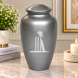 Urne commémorative de cricket avec motif de batteur sportif, finition satinée, pour cendres funéraires, souvenir commémoratif - Product Image 1