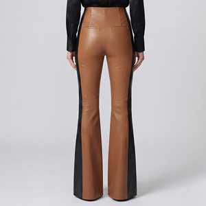 Women's Leather Yoga Bottom Pants Girls Leather <b>Flared</b> Fashion Pants Manufacturer Female Leather Flare Tights With Pockets - Product Image 2
