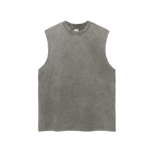 Camiseta sin mangas de algodón lavado para hombre, cuello redondo, color liso, chaleco informal de punto, varios colores, transpirable, para verano - Product Image 6