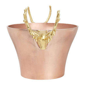 Cubo de Hielo de Lujo en Cobre y Oro Rosa con Asas de Asta de Ciervo Doradas, Enfriador de Vino y Champán Premium para Bar y Decoración Navideña - Product Image 3