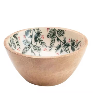 Cuenco de madera de último diseño de calidad Premium para servir frutas y verduras Cuenco de madera decorativo con cuenco de madera impreso esmaltado - Product Image 1