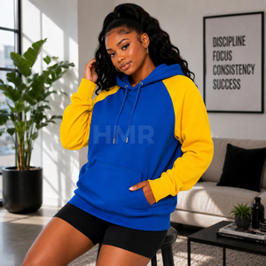 Sweat-shirt à capuche en polaire HMR Sorority Sisterhood, bleu et jaune, avec poches, style décontracté pour l'automne - Product Image 3