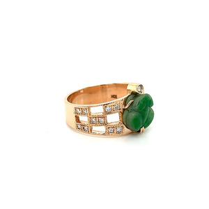 18K Real Rose Gold Plated Jade Cocktail Fashion <b>Ring</b> with Diamond Accents and Geometric Design <b>for</b> Women - Product Image 3