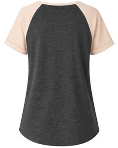 T-shirt Henley à manches courtes pour femme, gris anthracite beige, en coton doux, coupe décontractée, respirant, idéal pour l'été et le quotidien - Product Image 2