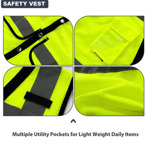 Chaleco de Seguridad Reflectante 100% Poliéster, Impermeable y Resistente al Agua, con Cremallera Frontal, Logotipo Personalizado, Ropa de Trabajo de Alta Visibilidad - Product Image 4