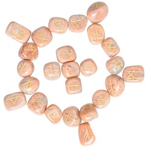 Juego de Piedras Rúnicas Pulidas de Piedra Lunar Melocotón Natural, 25 Piezas, Grabadas con Futhark, Forma Irregular, Estilo Religioso REIKI, Adivinación - Product Image 3