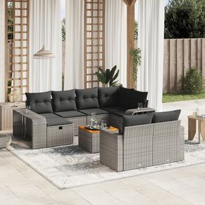 Grand canapé de jardin en rotin PE gris résistant aux UV ensemble mobilier d'extérieur avec des matériaux durables - Product Image 1