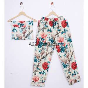 Nouvel Arrivage Ensemble de Pyjama Assorti en Coton Doux Respirant à Motifs Floraux pour Femmes avec Taille Élastique et Manches Longues - Product Image 2