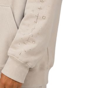 Sweat-shirt décontracté d'hiver pour femme, beige, surdimensionné, avec manches à strass minimalistes, en molleton de coton premium - Product Image 3