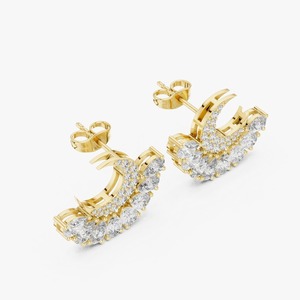 Boucles d'oreilles statement en or jaune 9K avec diamants de laboratoire poire et ronds de 2,644 carats en forme de croissant de lune, vente en gros, bijoux OEM - Product Image 6