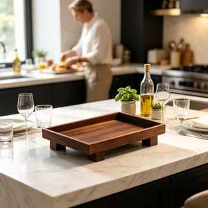 Plateau de rangement en bois rectangulaire, design bohème, finition peinte, utilisation sur table, un seul niveau, facile à nettoyer, plateau de service personnalisé - Product Image 5