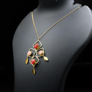 18k Gold Plated <b>Statement</b> <b>Necklace</b> Natural Agate with Rose Quartz Gemstone Jewelry - Product Image 3