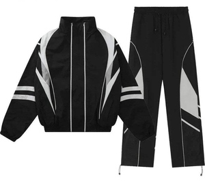 Men's High Quality Custom Logo 2 Piece Nylon Windbreaker Set 3 Panel Double <b>Zip</b> <b>up</b> <b>Jacket</b> with Windproof Trouser Tracksuit Set - Product Image 2