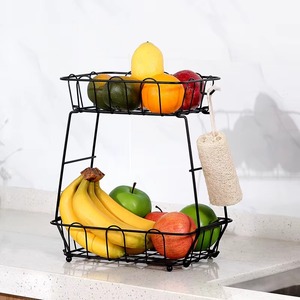 Porte-fruits suspendu en fil métallique noir à double bord arrondi, support à bananes, forme circulaire, panier de rangement moderne pour la cuisine - Product Image 6