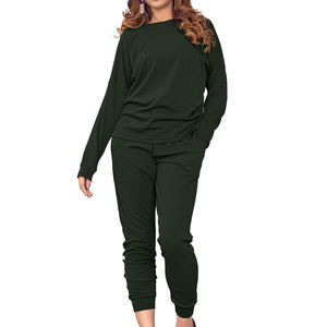 Conjunto de Pantalones Deportivos y Top de Manga Larga para Mujer, Dos Piezas Casuales, Tela Suave, Corte Regular, Atuendo Diario, Color Sólido - Product Image 4