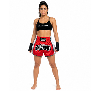 Unisex Muay Thai Boxing Shorts Red White Elastic Waist Front Custom Logo Printed OEM Polyester/Cotton Quick Dry for MMA Training - Product Image 5