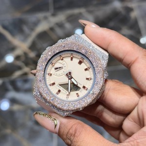 Diamond Aura Frosted Quartz <b>Watch</b> <b>Case</b> Mod Kit Stainless Steel Round 20mm Band Kids Hip Hop Fashion <b>Watch</b> Upgrade - Product Image 1