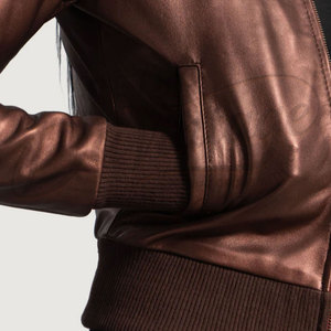 Women Metallic Bronze Genuine <b>Leather</b> Bomber <b>Jacket</b> Slim Fit Premium Sheepskin Casual Winter Outerwear Fashionable Coat - Product Image 5