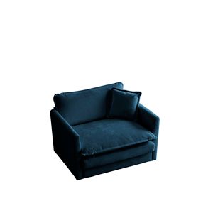 Comoda Poltrona Singola in Tessuto Chenille Blu per Lettura, Sedia Confortevole da Soggiorno con 1 Cuscino Decorativo - Product Image 4