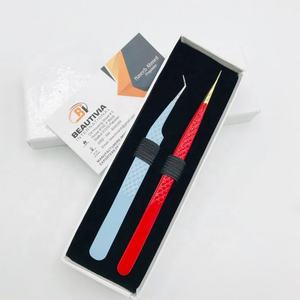 Pinzas de pestañas de acero inoxidable rectas profesionales de 45 grados Aplicador de belleza sostenible con punta puntiaguda - Product Image 5