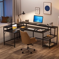 Bureau d'ordinateur d'angle long réversible en forme de L multifonctionnel pour la maison, le bureau, le bureau de direction avec des étagères plates