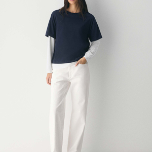 เสื้อยืดผู้หญิงแขนยาวสองชั้น ผ้าเจอร์ซีย์คอตตอน ปักโลโก้ตามสั่ง ทรงหลวมไหล่ตก เป็นมิตรกับสิ่งแวดล้อม - Product Image 4