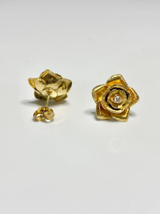 Yellow Gold Plated Flower <b>Stud</b> <b>Earrings</b> Brilliant Cut Diamond Bezel <b>Set</b> Vintage Women's Everyday Wear Jewelry for Party Gift - Product Image 2
