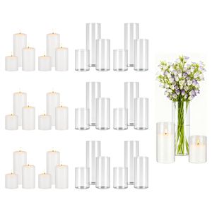 Juego de 36 Portavelas Cilíndricos Transparentes, Floreros Altos de Vidrio para Centros de Mesa en Bodas y Eventos - Product Image 1