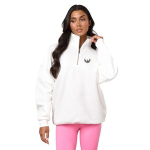 Sweat-shirt blanc à col zippé 1/4 pour femme, coupe oversize, manches longues, décontracté, vêtement de sport, coupe ample, confort quotidien - Product Image 1