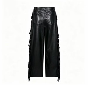 Pantalon en cuir sur mesure pour homme, coupe classique, en toile, haute qualité, respirant, design décontracté et tendance, avec pompons - Product Image 2