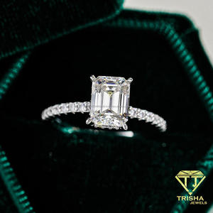 <b>Emerald</b> Cut Moissanite Diamond <b>Ring</b> 925 Sterling <b>Silver</b> Classic Solitaire Engagement Wedding Jewelry For Women - Product Image 2