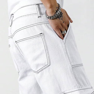 Pantalon cargo blanc pour hommes, taille élastique, plusieurs poches, style décontracté, tissu en toile respirant, vêtements de printemps - Product Image 5