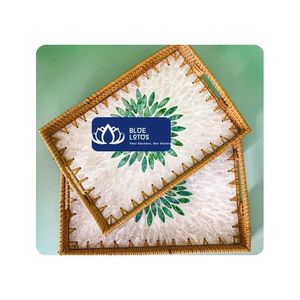 Plateau en rotin incrusté de perles, best-seller, pour servir la vaisselle, les desserts et le pain à la maison et dans la salle de bain, design moderne, à un seul niveau - Product Image 1
